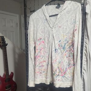 Rue21 Artistic White and Multicolor Hoodie Cardigan
